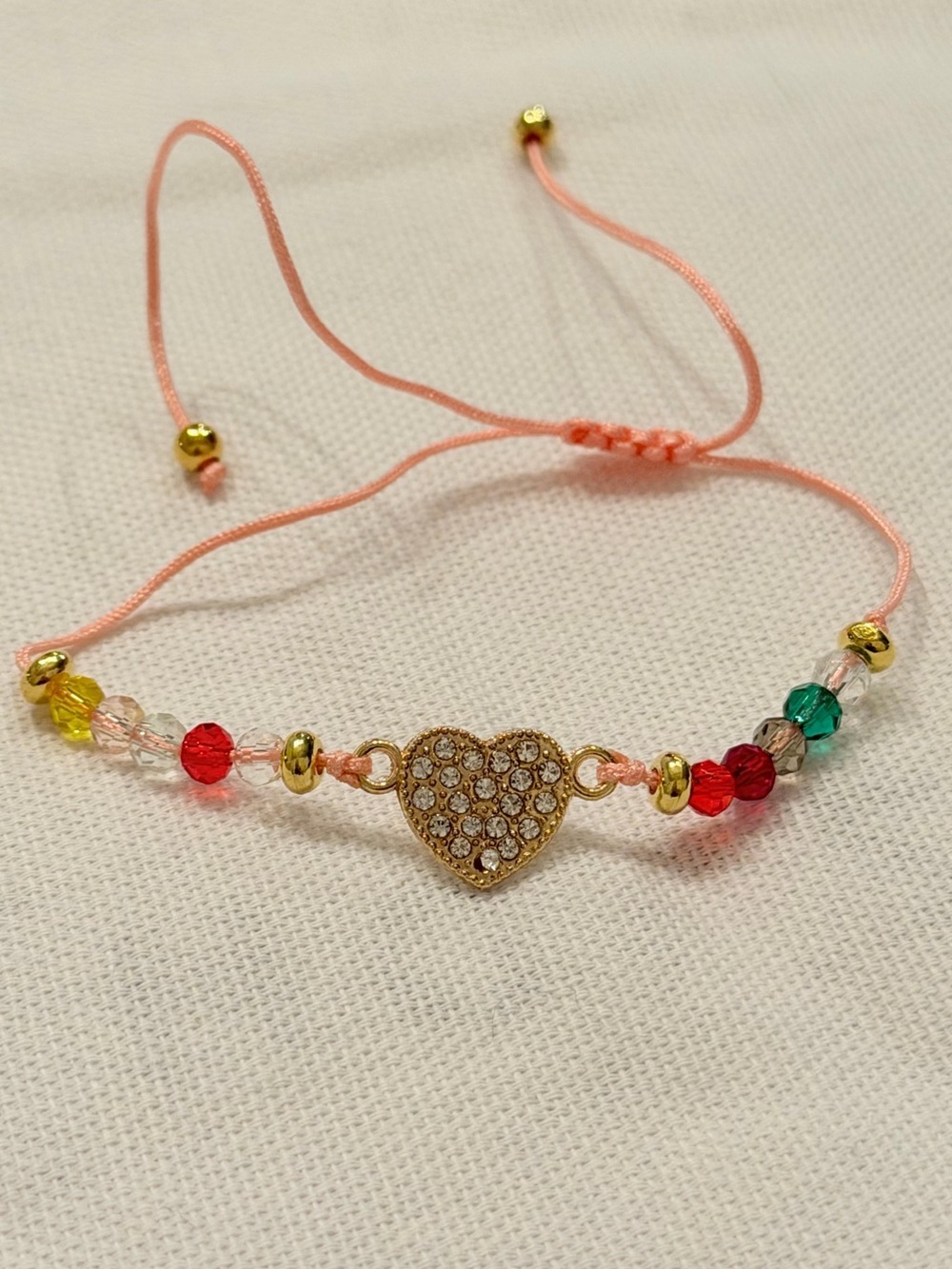 Pink Beaded Heart Bracelet Crystal Accent Heart Y2K Handmade Gifts
